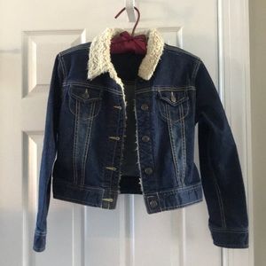 Girls denim jacket with Sherpa trim